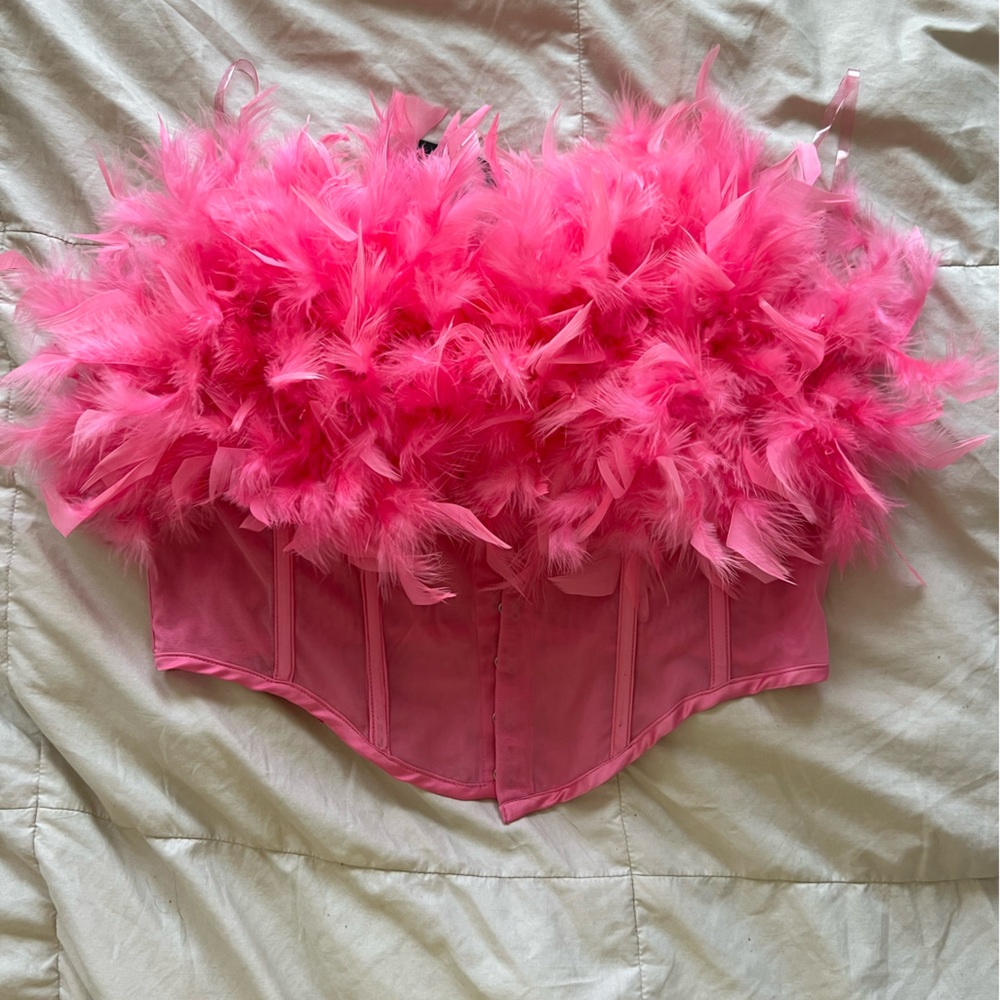 PINK FEATHERED CROP CORSET ! NEW WITH TAGS ! NEVER WORN!